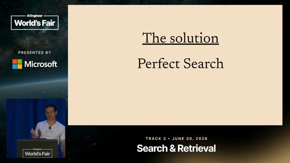Will Bryk 발표 화면 · The Search Engine for the Agentic Web — Will Bryk, Exa 6분 10초