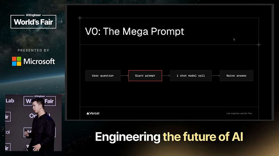 Andrew Qu 발표 화면 · How We Solved Agent Building — Andrew Qu, Vercel 3분 38초