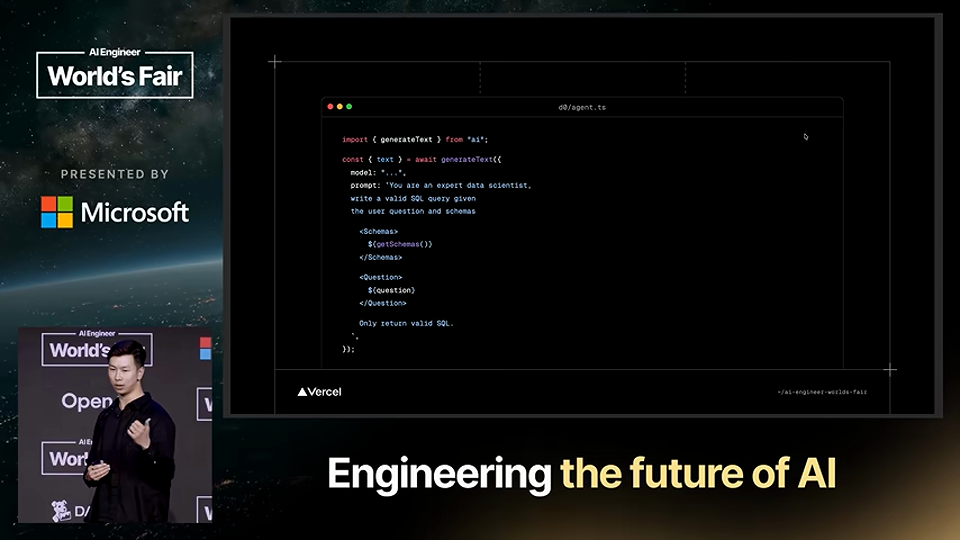 Andrew Qu 발표 화면 · How We Solved Agent Building — Andrew Qu, Vercel 3분 57초