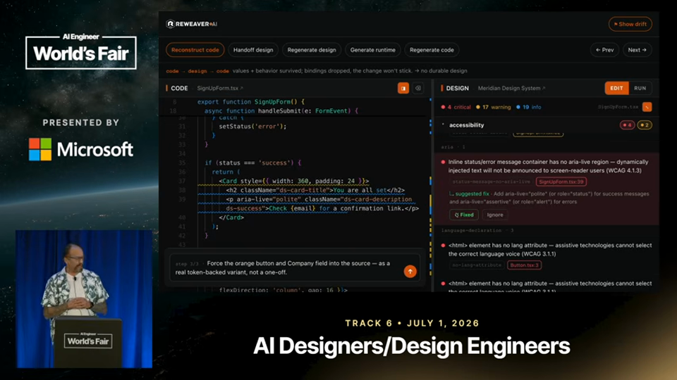 Jonathan Gordon 발표 화면 · The Design-Code Roundtrip That Isn't — Jonathan Gordon, ReWe 11분 13초