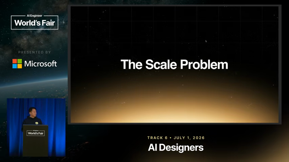 Vincent Wendy 발표 화면 · One Designer + AI. Hundreds of Deliverables. — Vincent Wendy 1분 47초