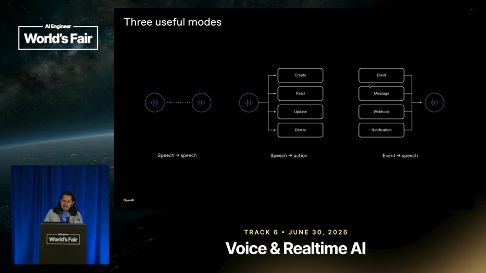 Charlie Guo 발표 화면 · Voice Agents Can Just Do Things — Charlie Guo, OpenAI 1분 26초