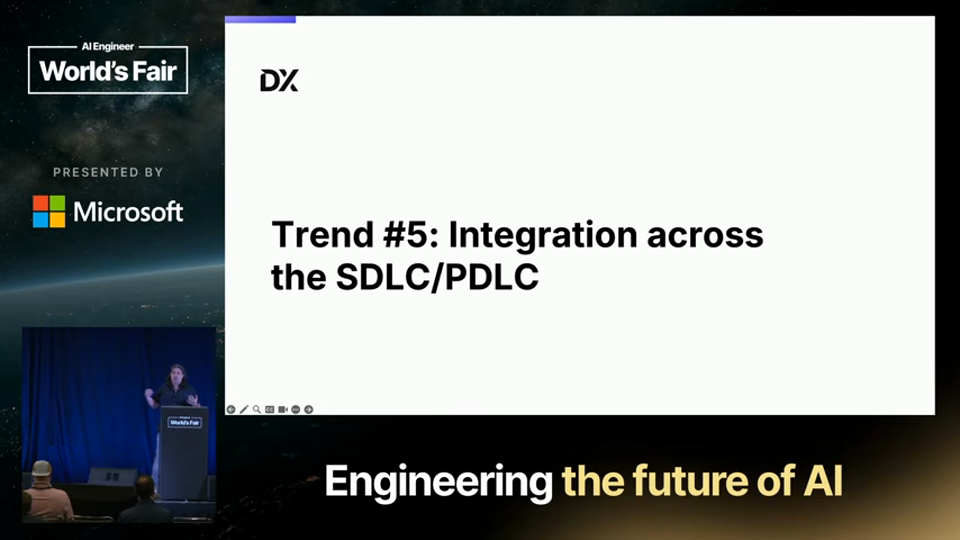 Justin Reock 발표 화면 · The State of AI in Software Development: Data from 400+ Orgs 15분 12초