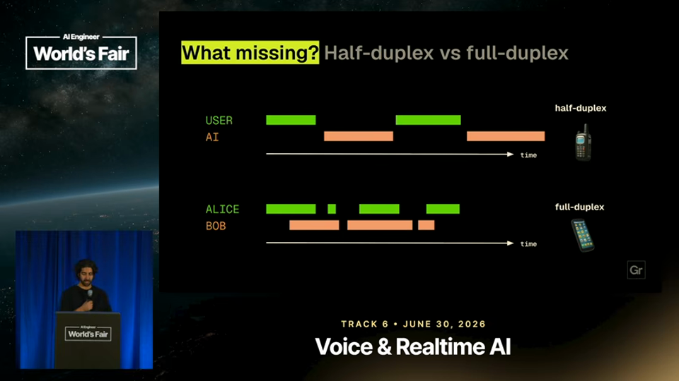 Neil Zeghidour slide · Your Voice Agent is Just a Walkie Talkie — Neil Zeghidour, G 9:38