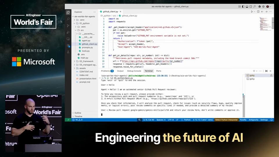 Philipp Schmid slide · Agents Without Code: Skills, YAML, and Filesystems Replaced  4:14