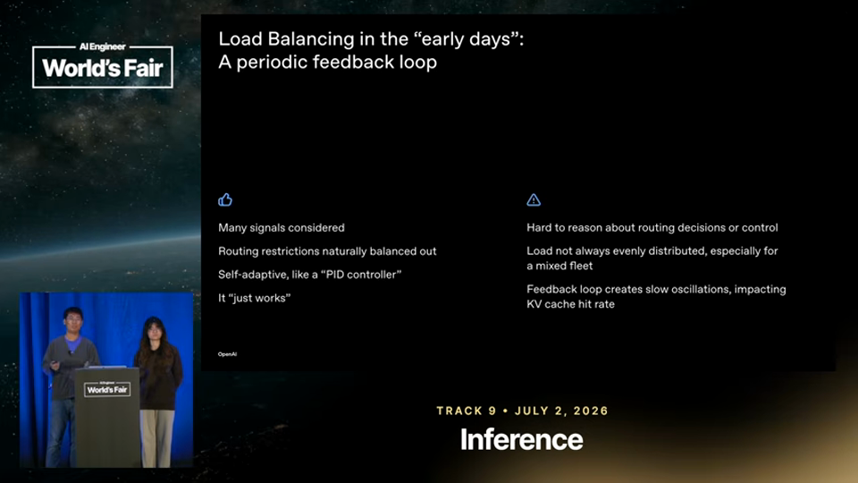 Qianru Lao, Lu Zhang 발표 화면 · Routing LLM Inference in Production: From Engine Signals to 6분 35초